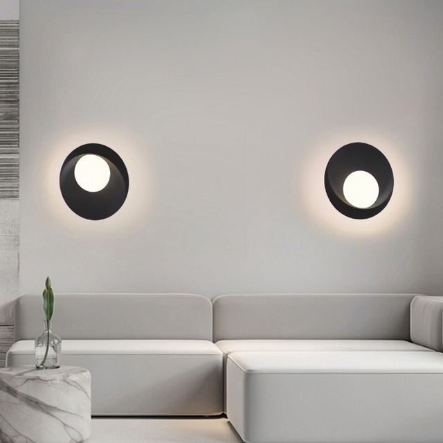 Modern LED Wall Light  Circular Black Metal Sconce - Product showcase