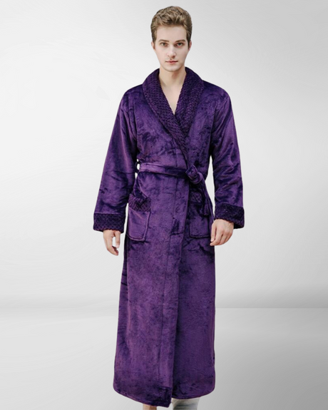Plush Mens Bathrobe  Full Length Purple Velvet Robe - Product example