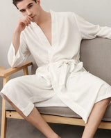 Waffle Knit Spa Robe  Cotton Kimono Style Bathrobe - Detailed view