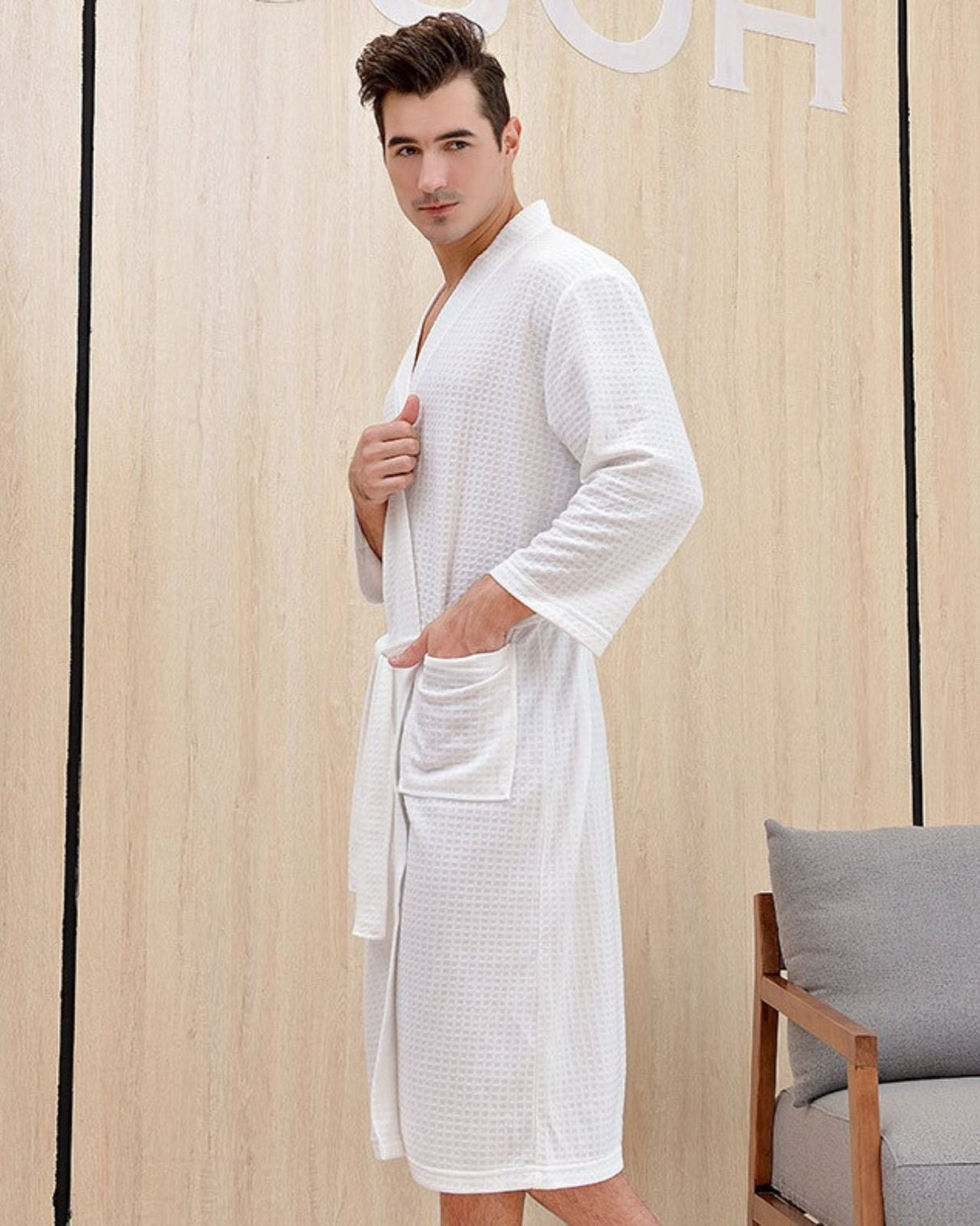 Waffle Knit Spa Robe  Cotton Kimono Style Bathrobe - Product example