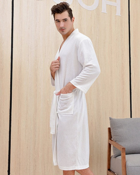 Waffle Knit Spa Robe  Cotton Kimono Style Bathrobe - Product example