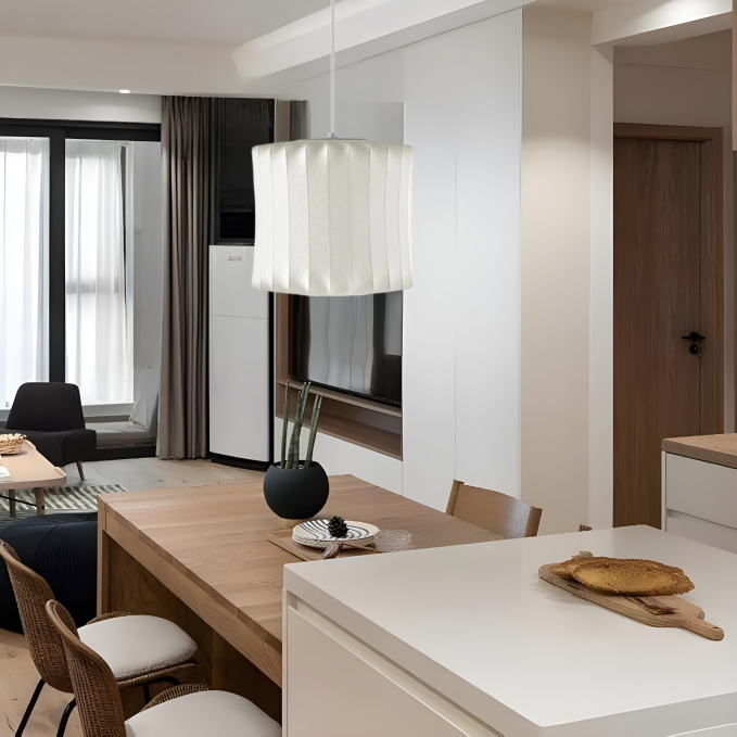 Modern Pendant Light  Pleated Silk Shade Design - Product showcase