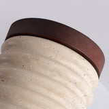 Modern Travertine Ceiling Light  Ribbed Stone and Wood Design - Product detail 7