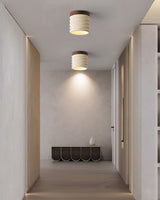 Modern Travertine Ceiling Light  Ribbed Stone and Wood Design - Product detail 13