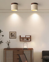 Modern Travertine Ceiling Light  Ribbed Stone and Wood Design - Product detail 14