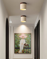Modern Travertine Ceiling Light  Ribbed Stone and Wood Design - Product detail 15