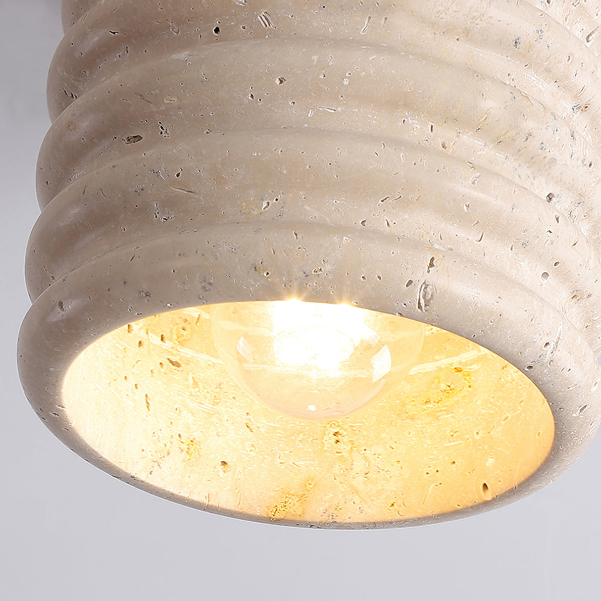 Modern Travertine Ceiling Light  Ribbed Stone and Wood Design - Product detail 6