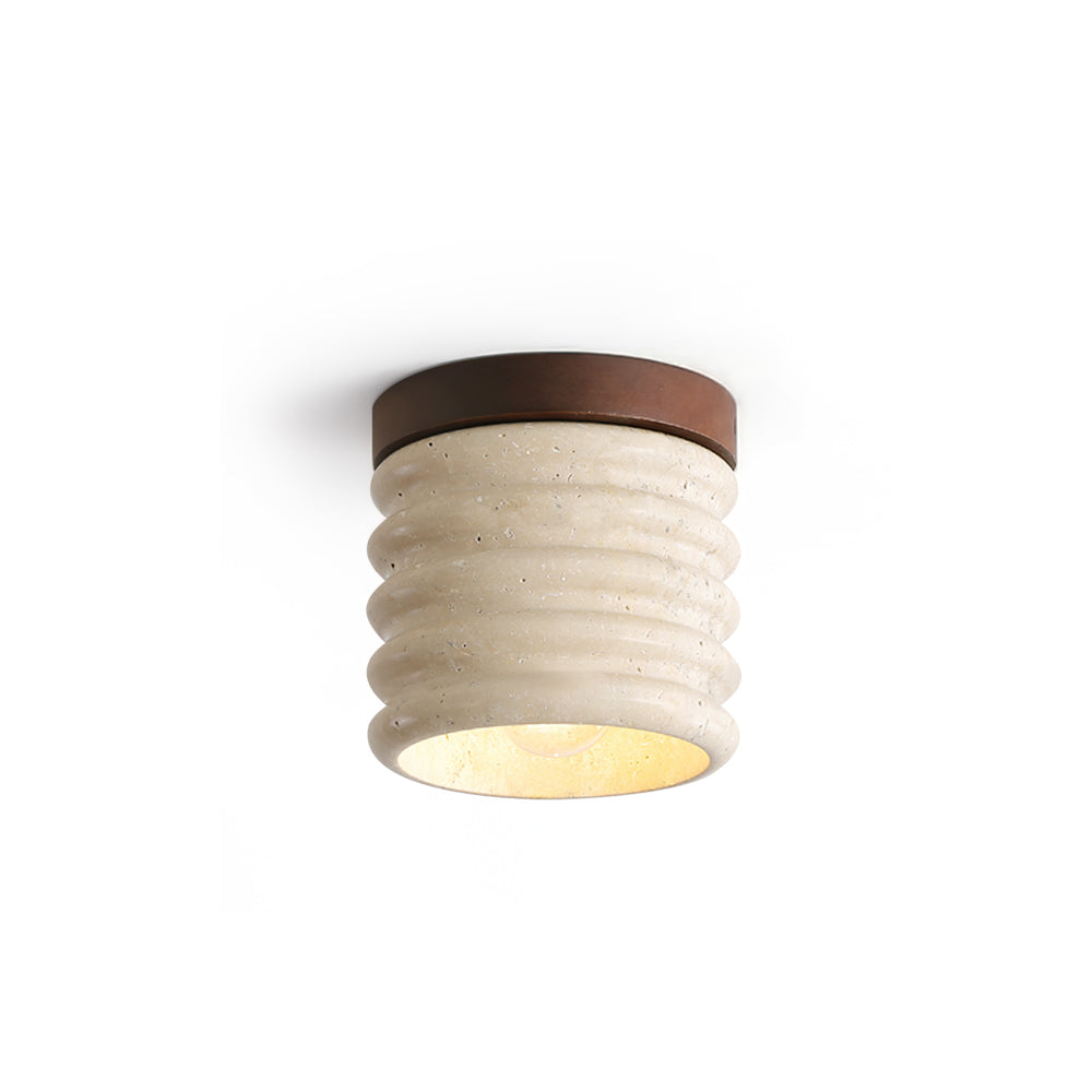 Modern Travertine Ceiling Light  Ribbed Stone and Wood Design - Product detail 16