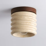 Modern Travertine Ceiling Light  Ribbed Stone and Wood Design - Product detail 4