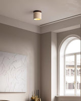 Modern Travertine Ceiling Light  Ribbed Stone and Wood Design - Product detail 9