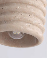Modern Travertine Ceiling Light  Ribbed Stone and Wood Design - Product detail 5