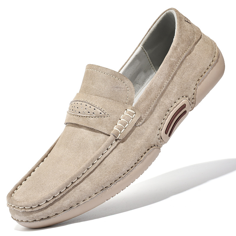 Classic Suede Penny Loafers  Light Gray Slip-On Design - Detailed view