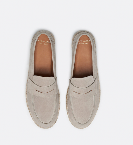 Classic Suede Penny Loafers  Light Gray Slip-On Design - Product showcase