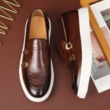 Double Monk Strap Leather Sneakers  Black Croc Pattern with White Sole - Product detail 4