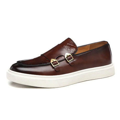 Double Monk Strap Leather Sneakers  Black Croc Pattern with White Sole - Product detail 9