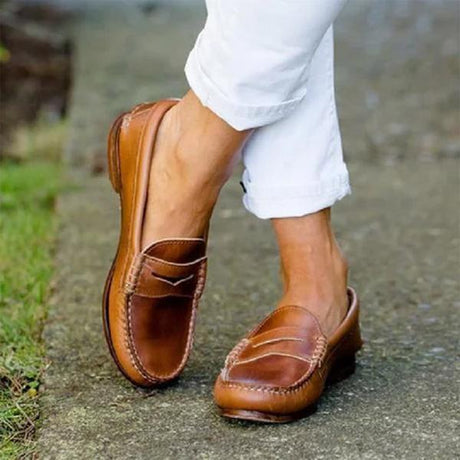 Classic Leather Penny Loafers  Premium Tan Moccasin Design - Product showcase