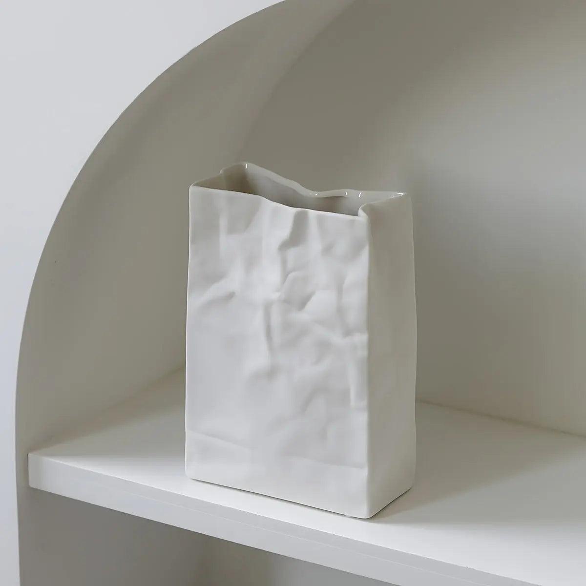 Contemporary Paper Bag Vase  White Ceramic Design - Product detail 7