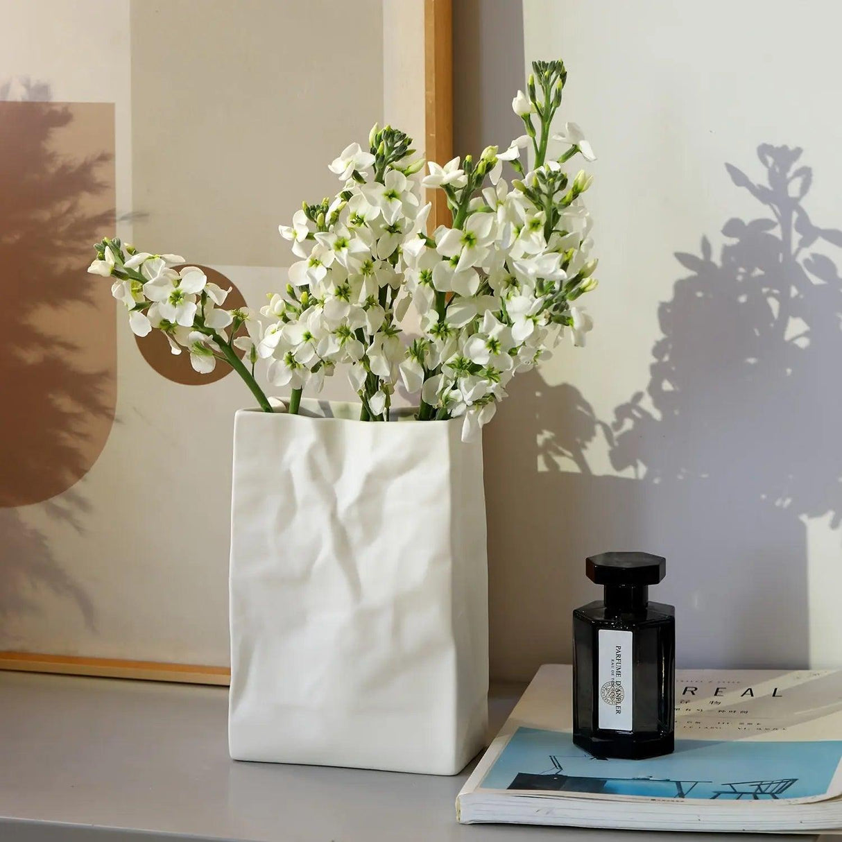 Contemporary Paper Bag Vase  White Ceramic Design - Product detail 4