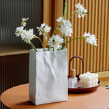 Contemporary Paper Bag Vase  White Ceramic Design - Product example