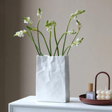 Contemporary Paper Bag Vase  White Ceramic Design - Product detail 5