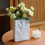 Contemporary Paper Bag Vase  White Ceramic Design - Detailed view