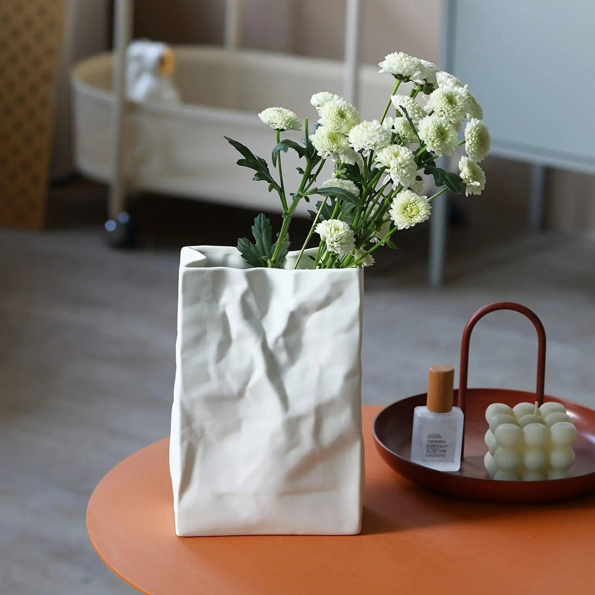 Contemporary Paper Bag Vase  White Ceramic Design - Product detail 6