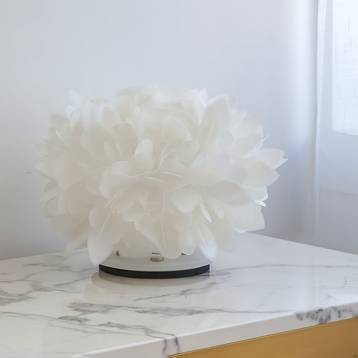 Floral Table Lamp  White Petal Design with Metal Base - Product example