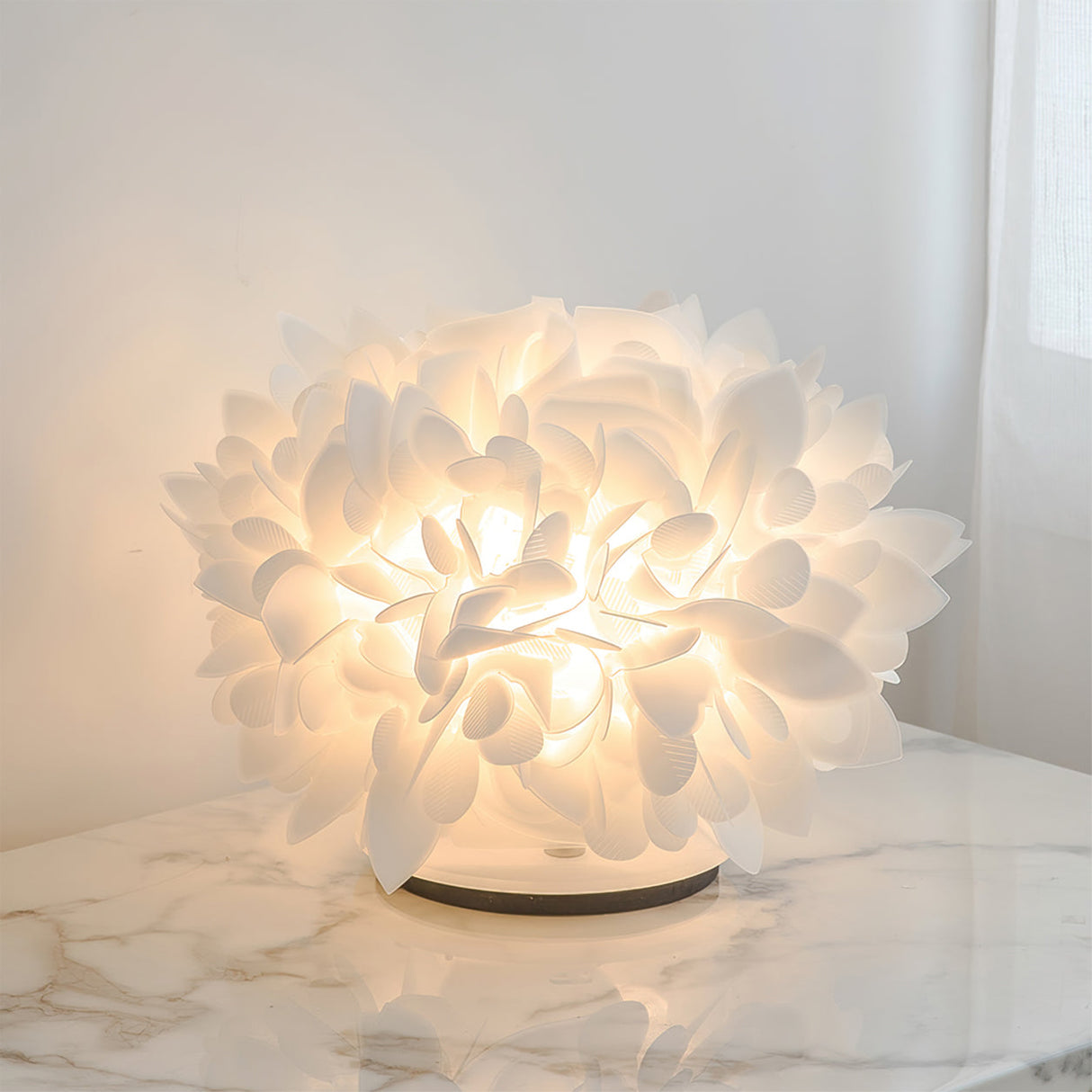 Floral Table Lamp  White Petal Design with Metal Base - Detailed view