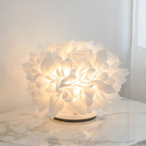 Floral Table Lamp  White Petal Design with Metal Base - Detailed view