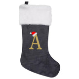 Personalized Christmas Stocking  Gray Velvet Monogram Letter - Product showcase