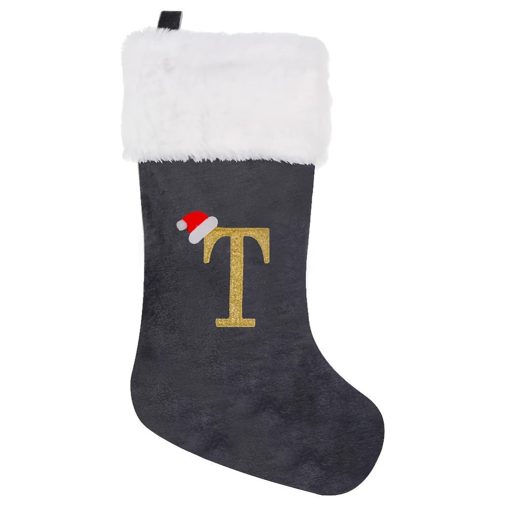 Personalized Christmas Stocking  Gray Velvet Monogram Letter - Product detail 11