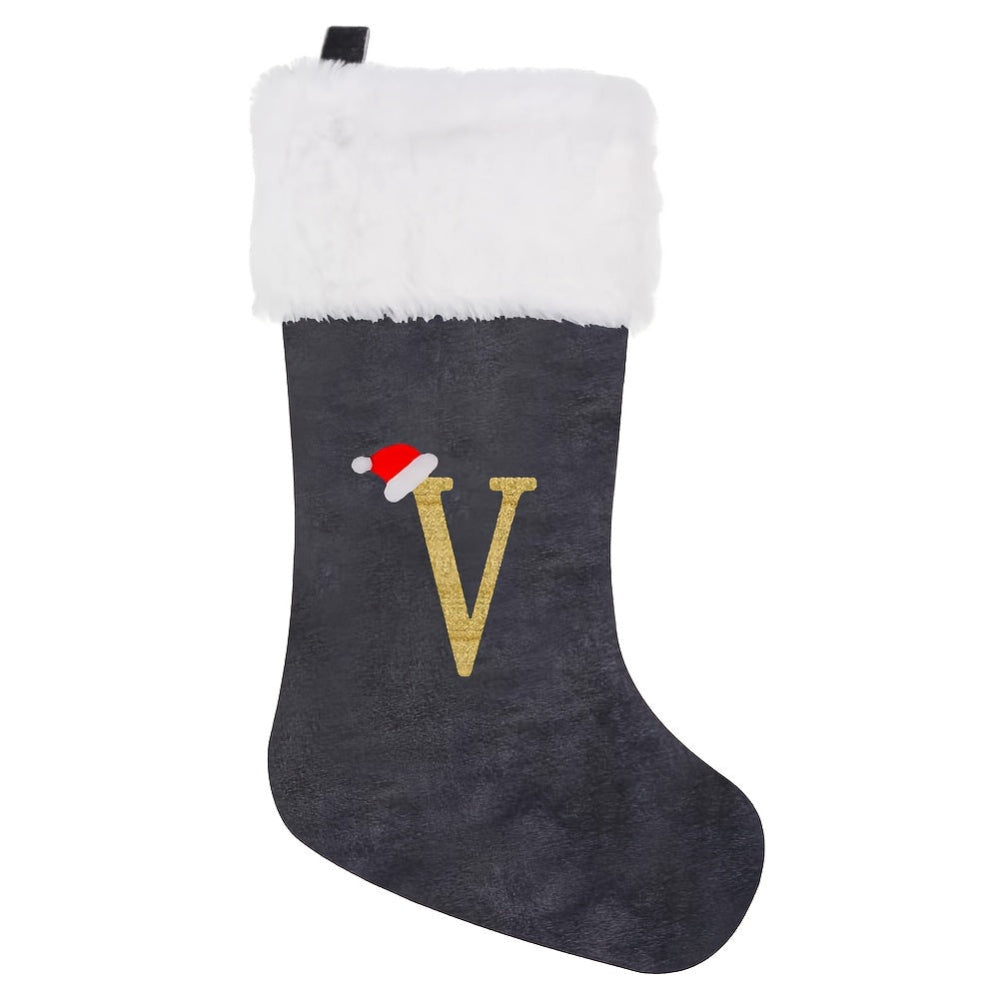 Personalized Christmas Stocking  Gray Velvet Monogram Letter - Product detail 12