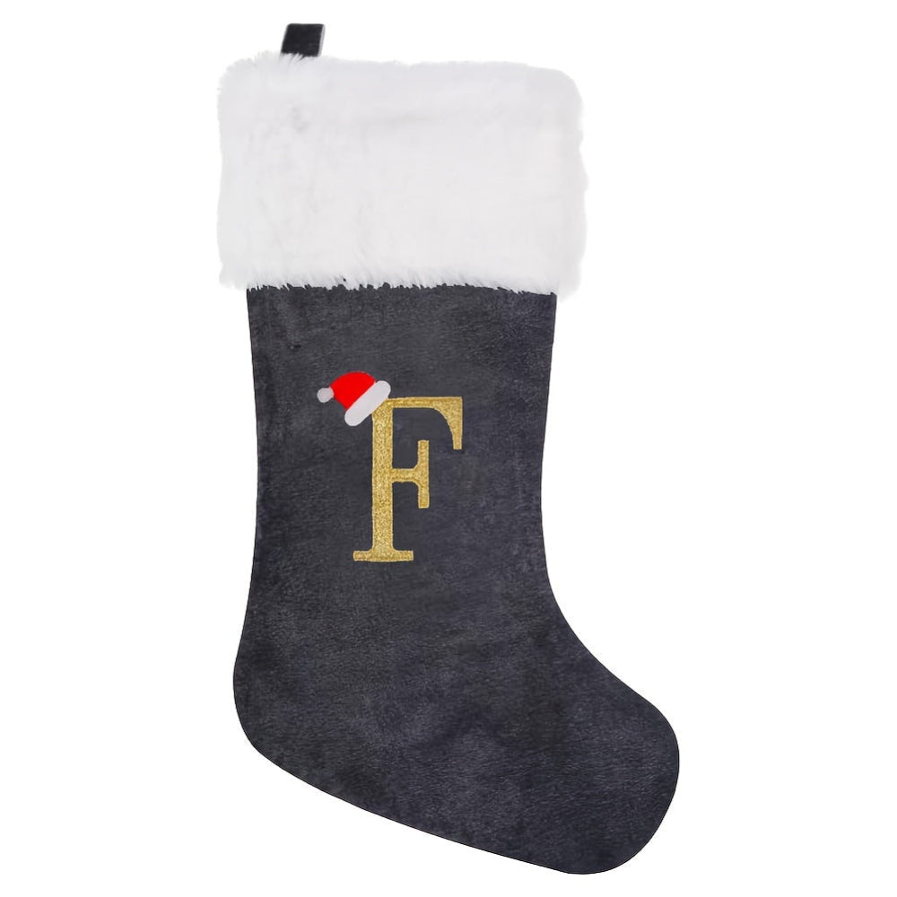 Personalized Christmas Stocking  Gray Velvet Monogram Letter - Product detail 13