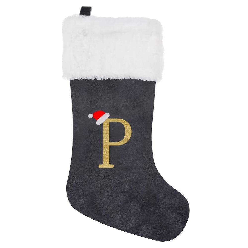 Personalized Christmas Stocking  Gray Velvet Monogram Letter - Product detail 14