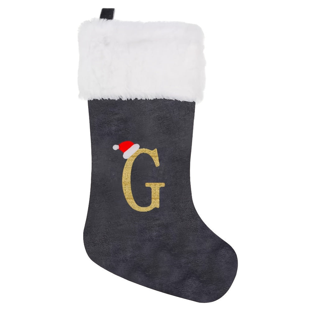 Personalized Christmas Stocking  Gray Velvet Monogram Letter - Product detail 15