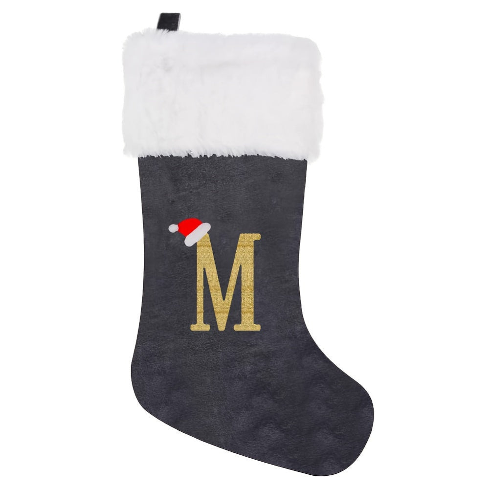 Personalized Christmas Stocking  Gray Velvet Monogram Letter - Product detail 16