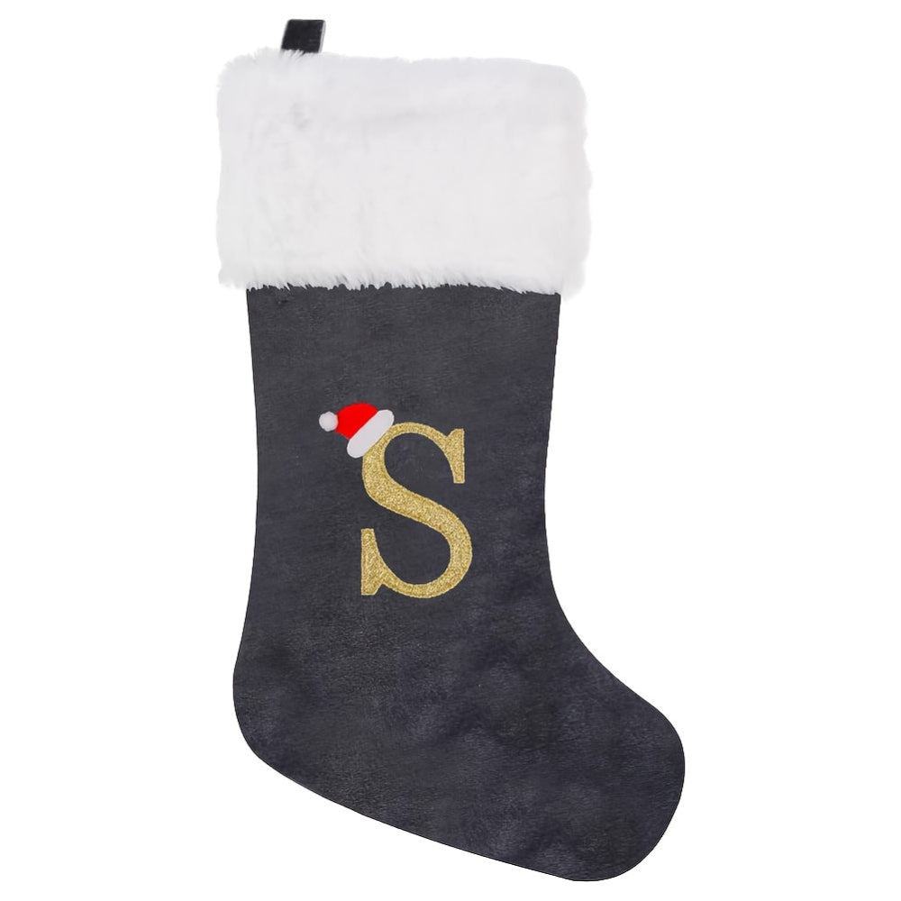 Personalized Christmas Stocking  Gray Velvet Monogram Letter - Product detail 17
