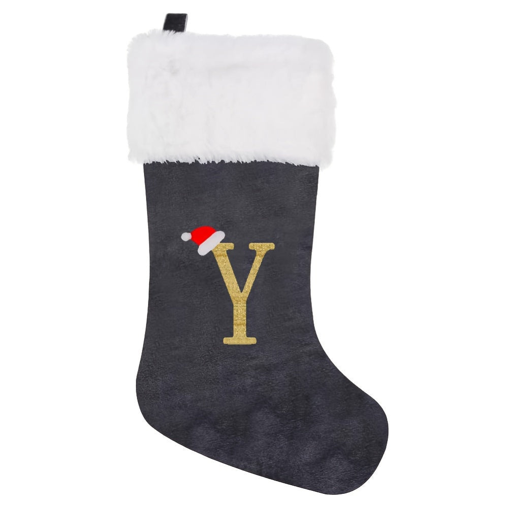 Personalized Christmas Stocking  Gray Velvet Monogram Letter - Product detail 24