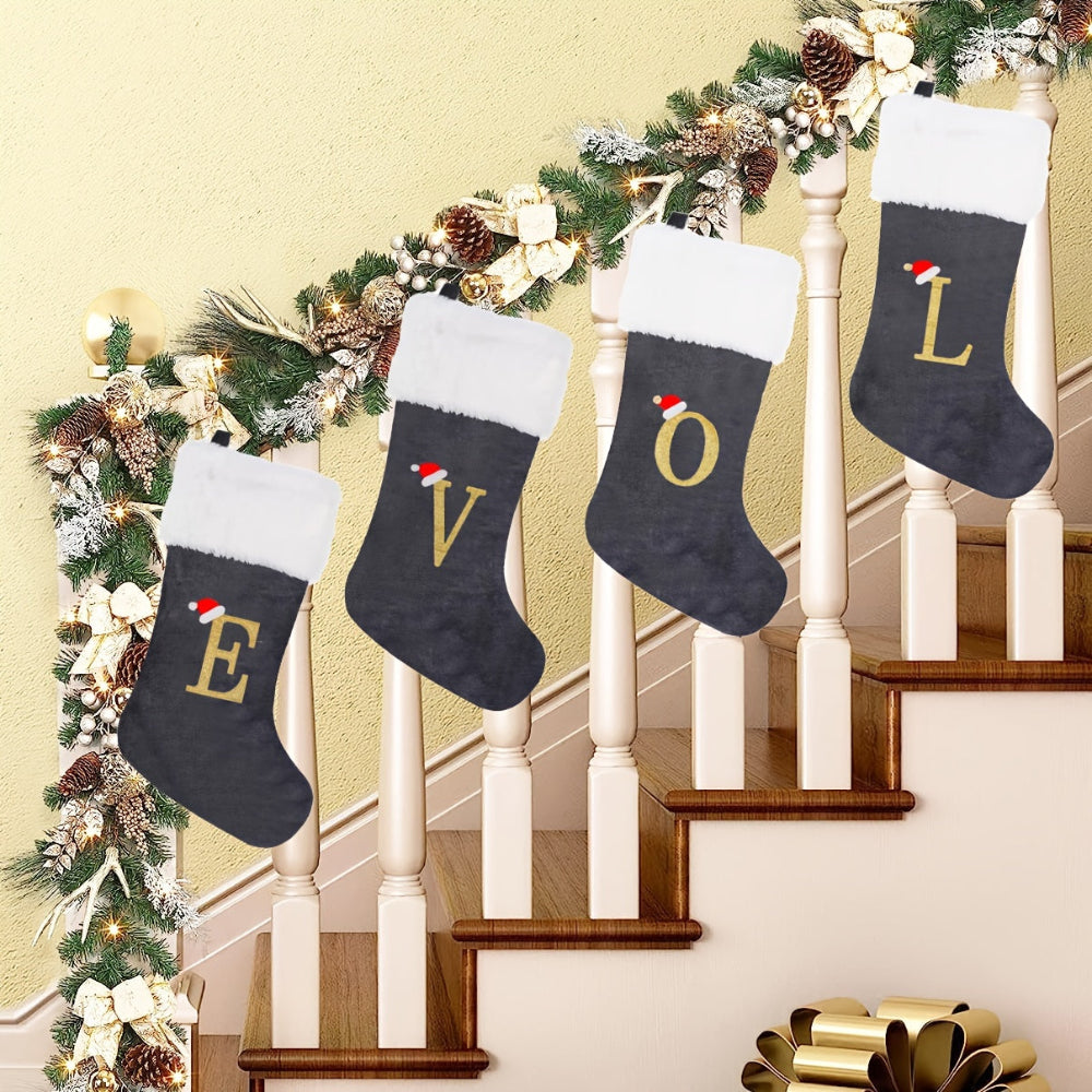Personalized Christmas Stocking  Gray Velvet Monogram Letter - Product detail 4