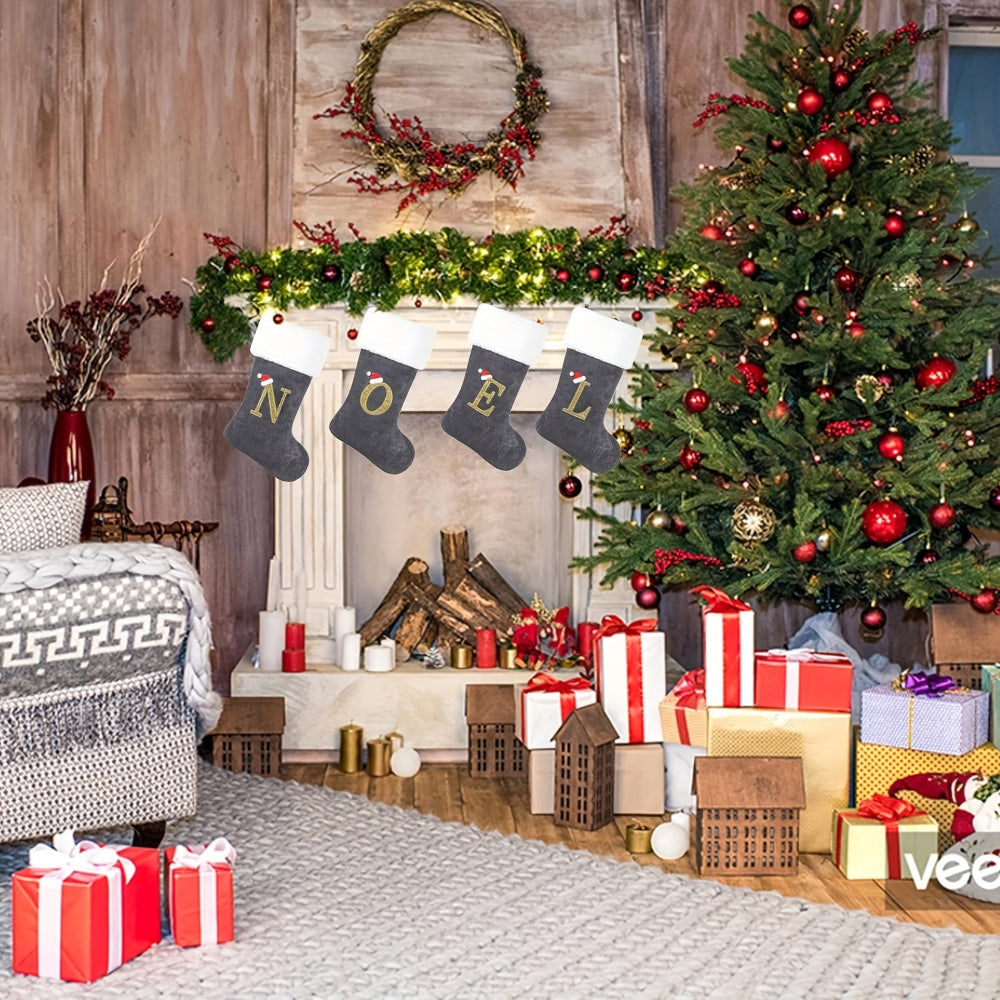 Personalized Christmas Stocking  Gray Velvet Monogram Letter - Product detail 5