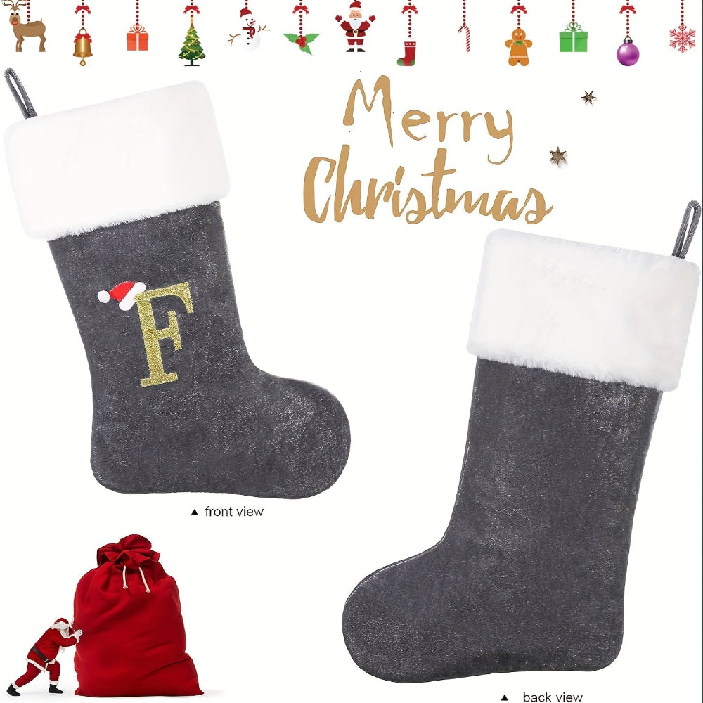 Personalized Christmas Stocking  Gray Velvet Monogram Letter - Product detail 7