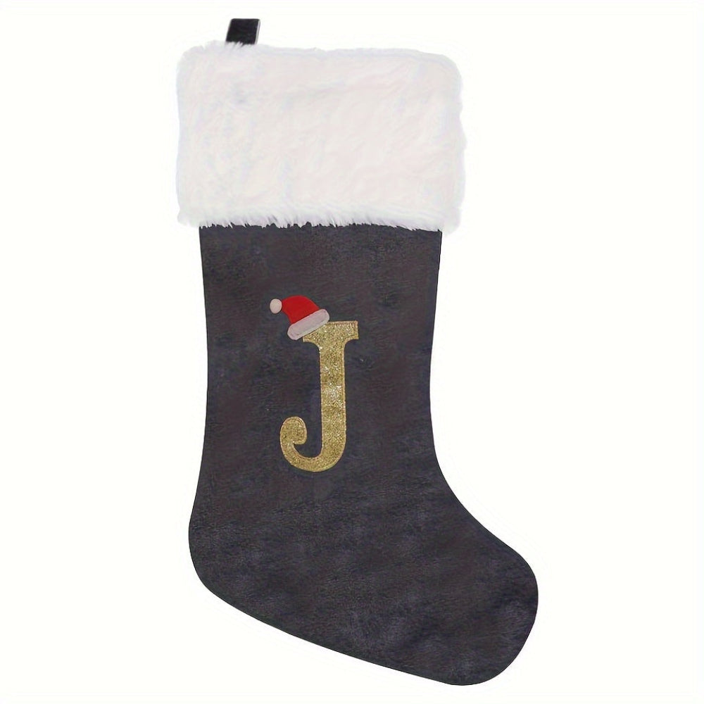 Personalized Christmas Stocking  Gray Velvet Monogram Letter - Product detail 10