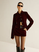 Burgundy Velvet Blazer  Short Button-Front Design - Product example