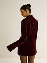 Burgundy Velvet Blazer  Short Button-Front Design - Product detail 6