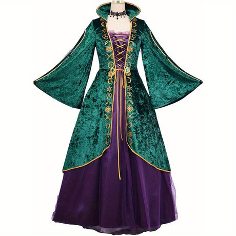 Medieval Velvet Dress  Emerald  Purple Renaissance Gown - Product showcase