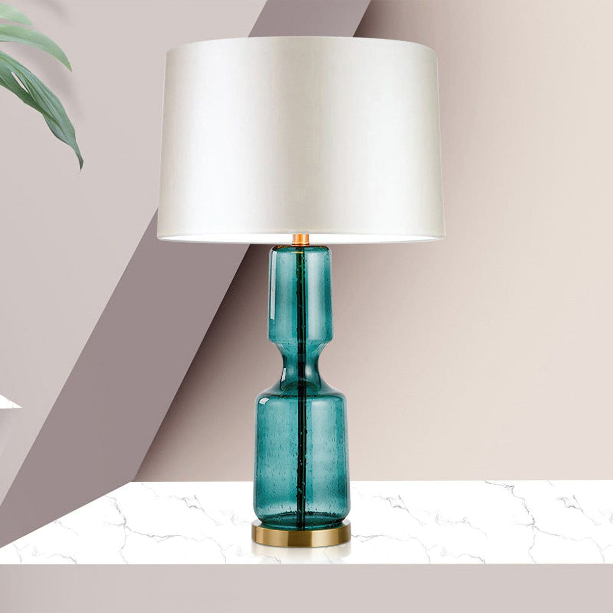 Modern Glass Table Lamp  Amber Base Black Shade - Detailed view