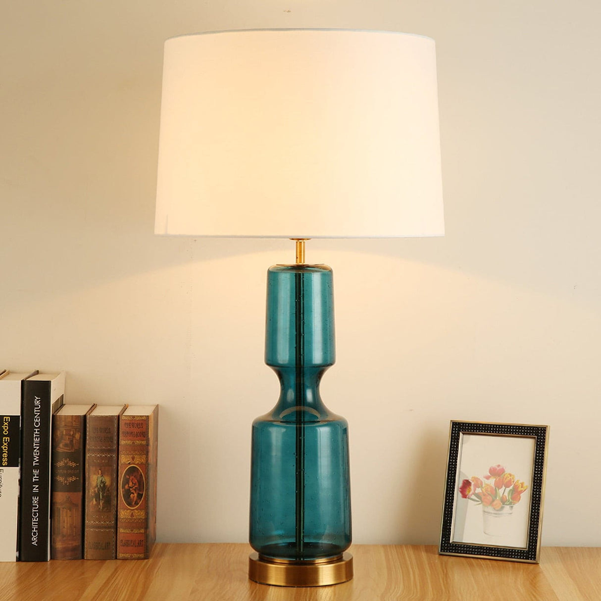 Modern Glass Table Lamp  Amber Base Black Shade - Product detail 21