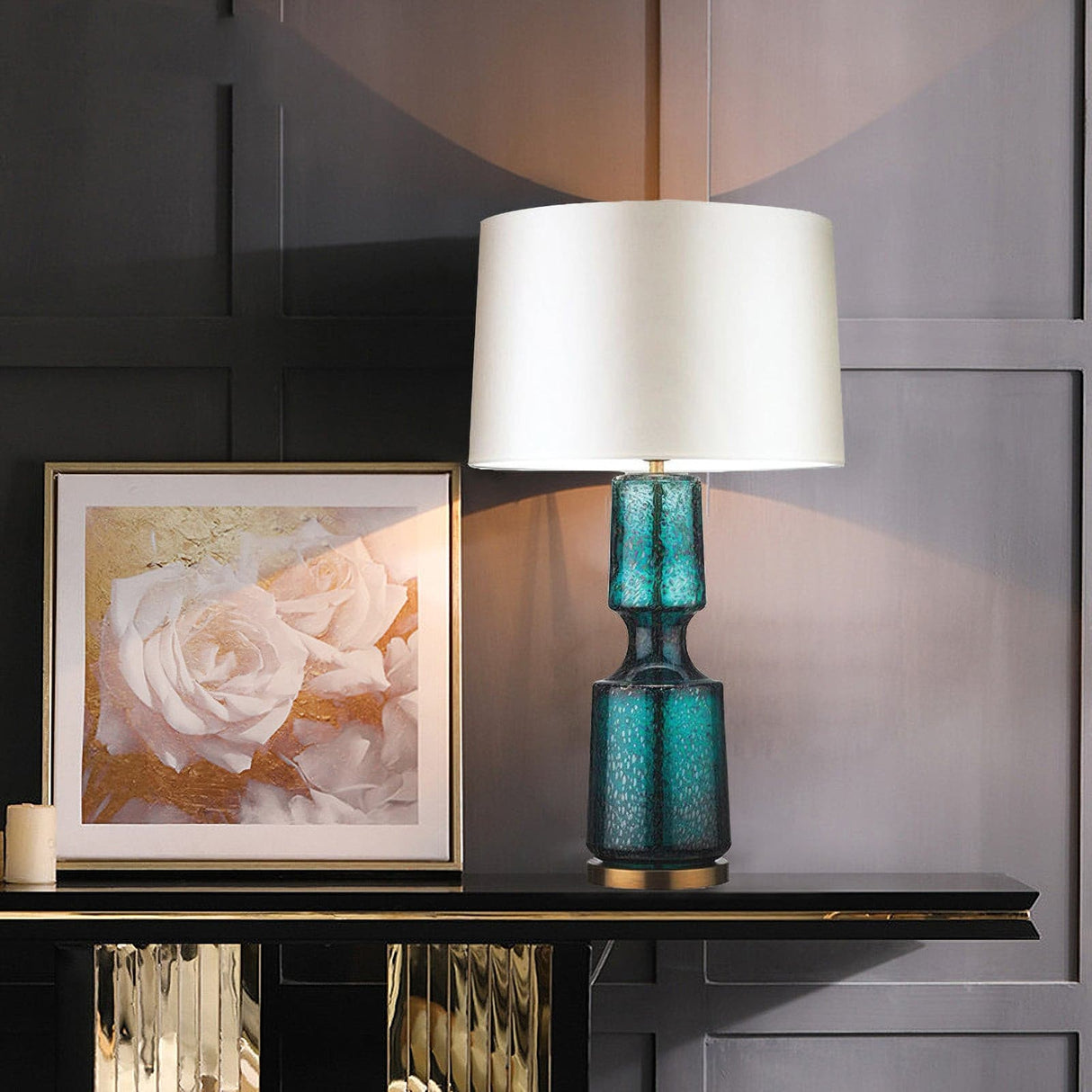 Modern Glass Table Lamp  Amber Base Black Shade - Product detail 23