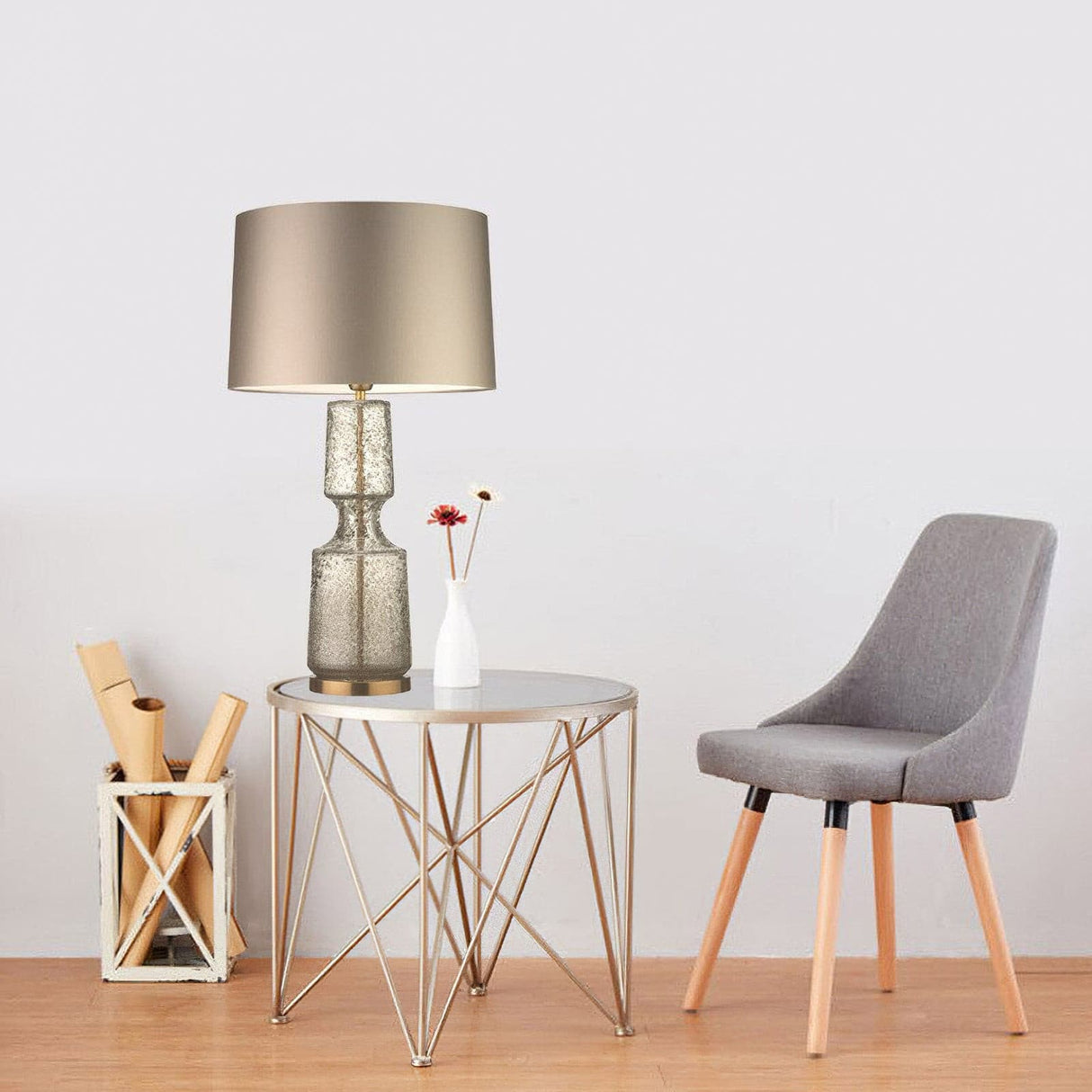 Modern Glass Table Lamp  Amber Base Black Shade - Product example
