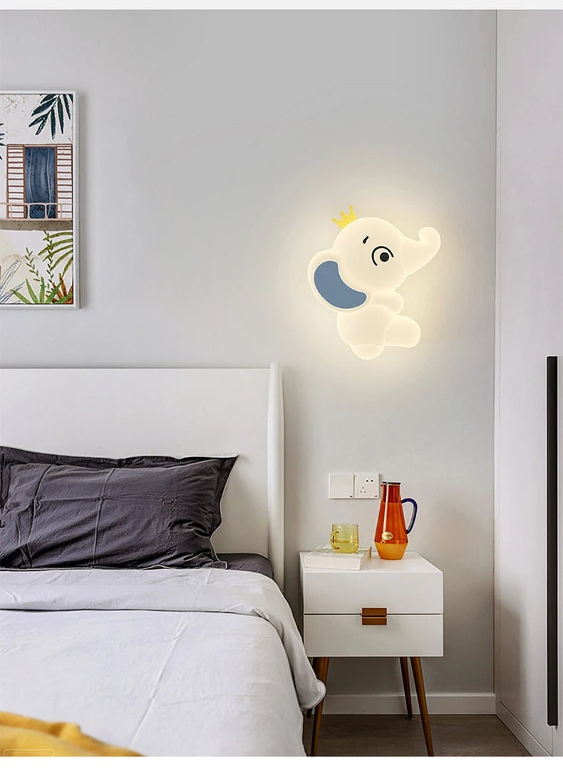 Kids Room Wall Light  Crowned Elephant LED Design - Detailed view